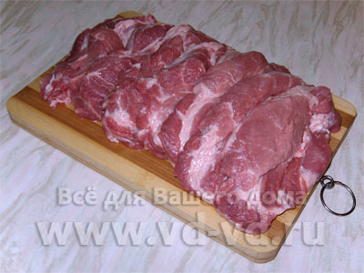 Мясо по-французски с грибами, нарезанное мясо