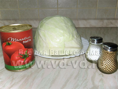 Ингредиенты для приготовления тушёной капусты