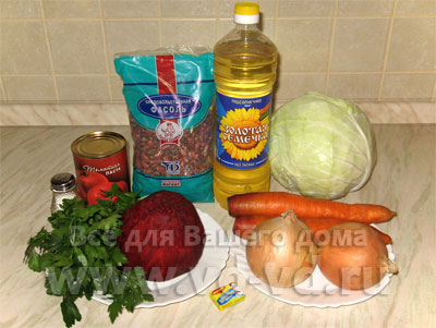 Ингредиенты для приготовления борща с фасолью