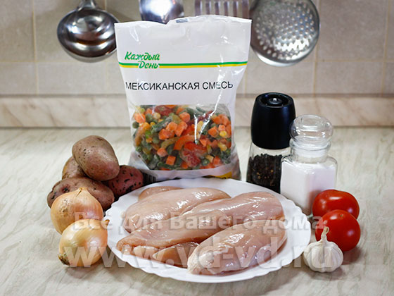 ингредиенты для курицы тушёной в мультиварке с овощами