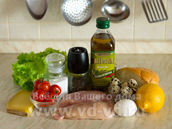 Ингредиенты для салата Цезарь с курицей